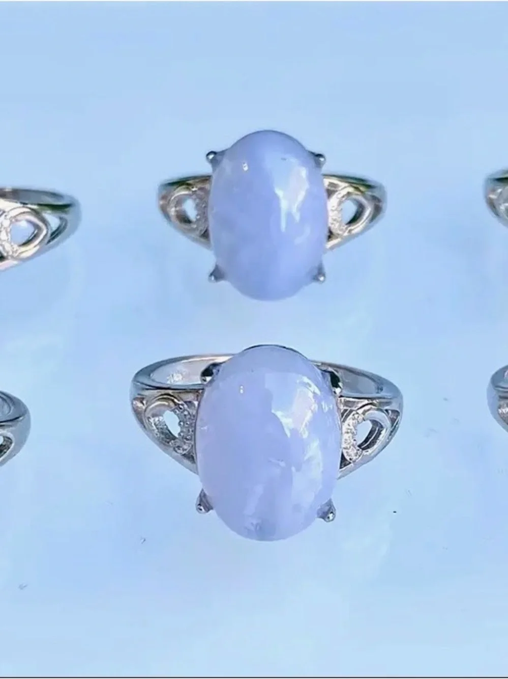 Natural Blue Lace Agate White Bronze Ring